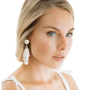 Panacea Rachel Zoe Beaded Tassel Earrings White Pierced Dangle Anthropologie NEW